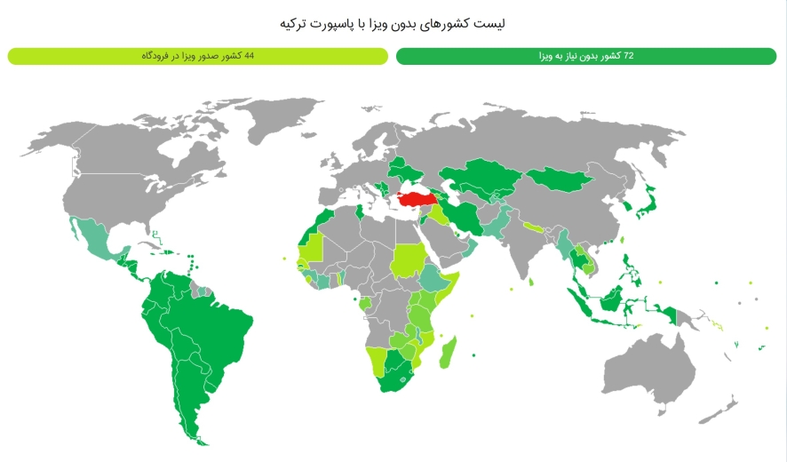 کشورهای بدون ویزا با پاسپورت ترکیه